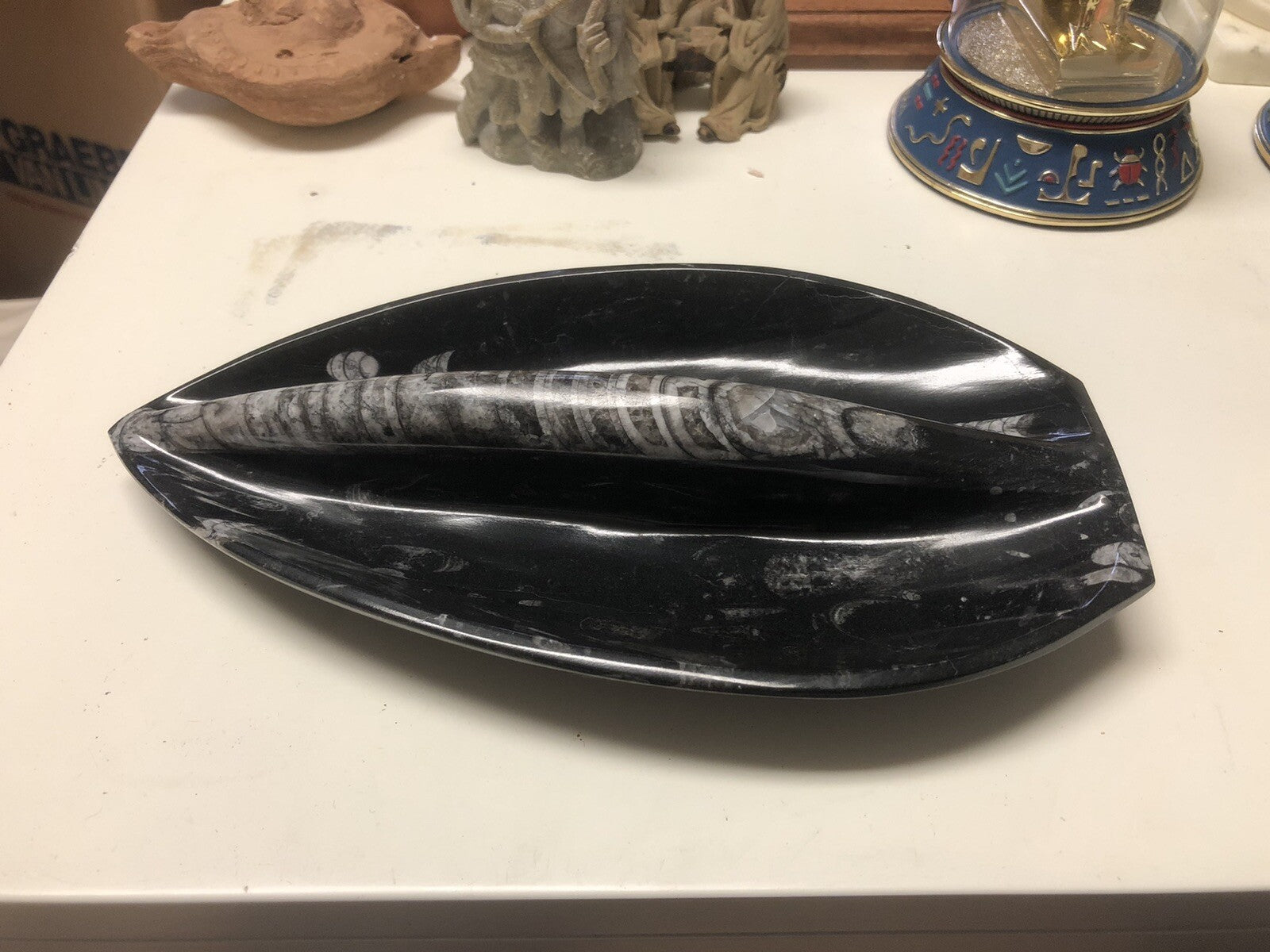 Natural Orthoceras Fossils Leaf Shape Stone Decoration0