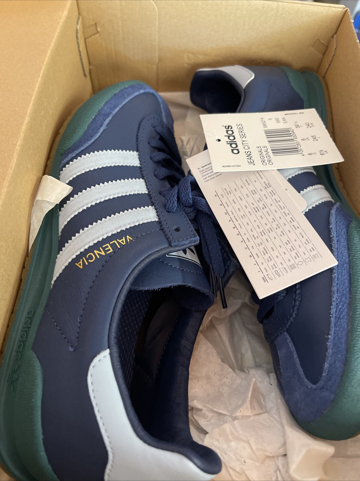 BNWB Genuine adidas originals  Valencia "Jeans" Leather Trainers Size 6.52