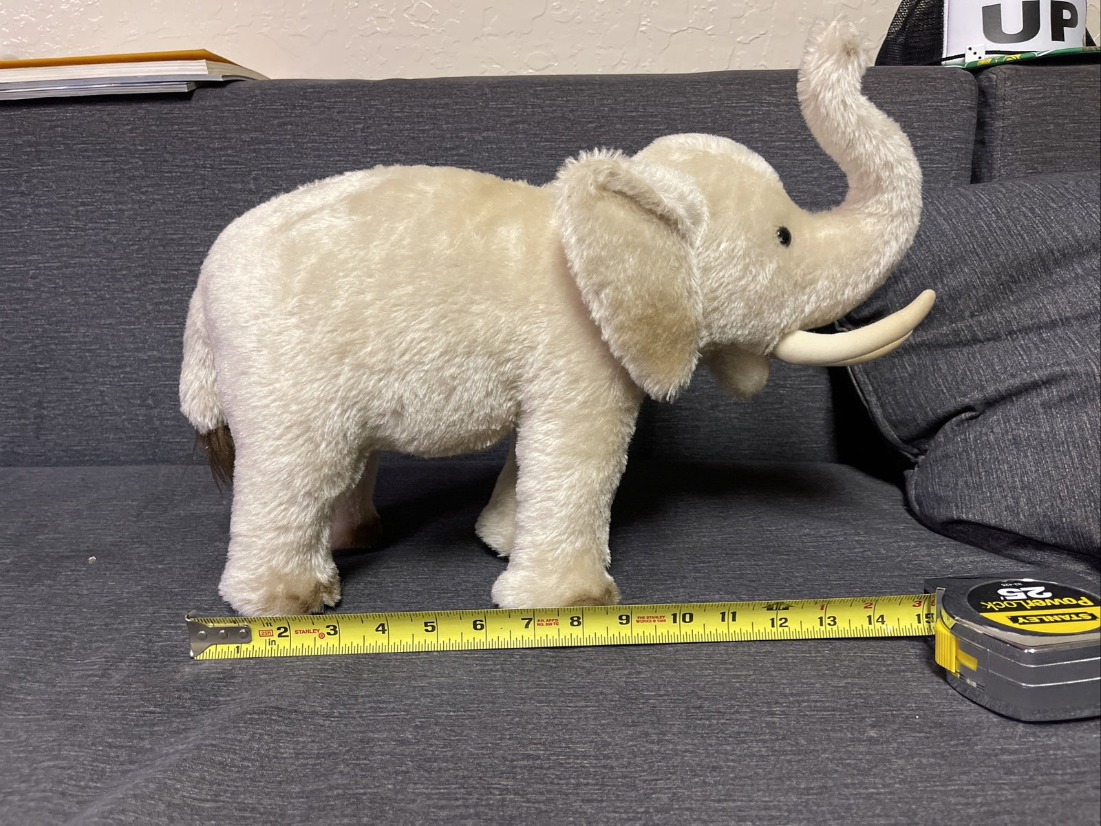VTG STEIFF Original  White Elephant Germany w/Button Tag RARE Trunk Up10