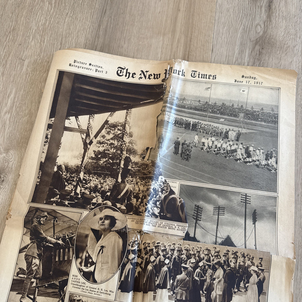 1917 antique NEW YORK TIMES rotogravure PARADE WWI SHIPS ADS FASHION1