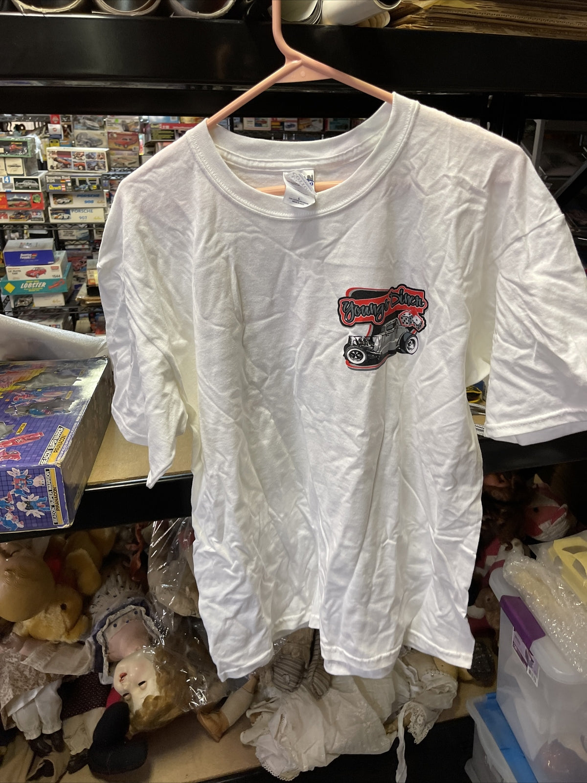 VINTAGE 90's Ford Chevy Hot Rod  T-SHIRT Young’s Diner SIZE L NOS4