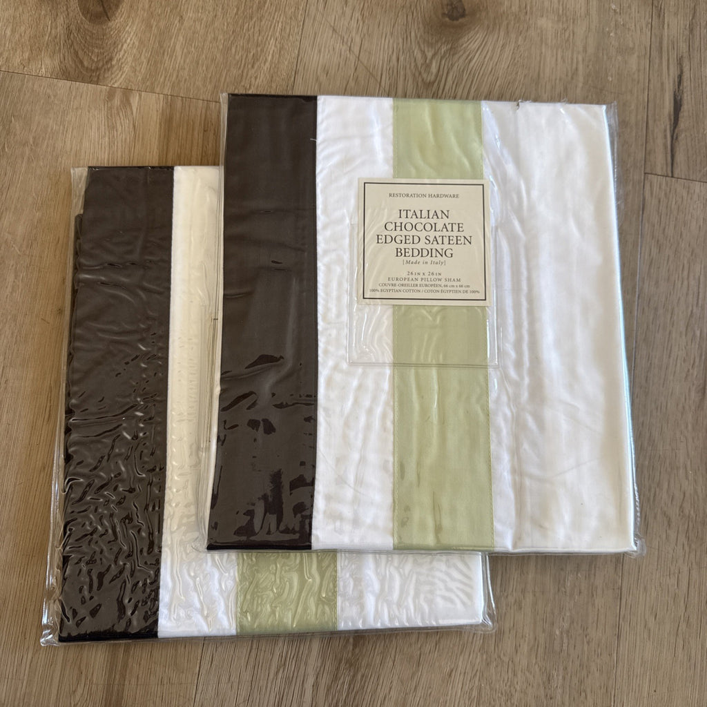 Restoration Hardware Italian Chocolate Edged Sateen - BOUDOIR Pillow Shams 26x260