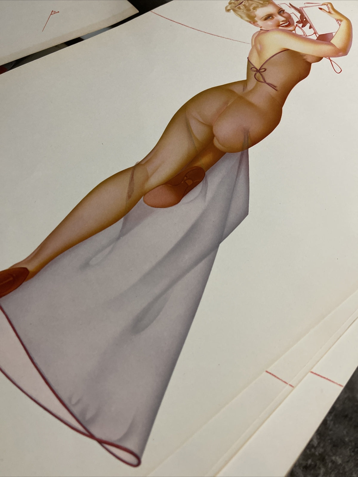 Original 1940s David Perry Pinup Girl Vintage Print 18.5” X 13” Gil Elvgren Era3