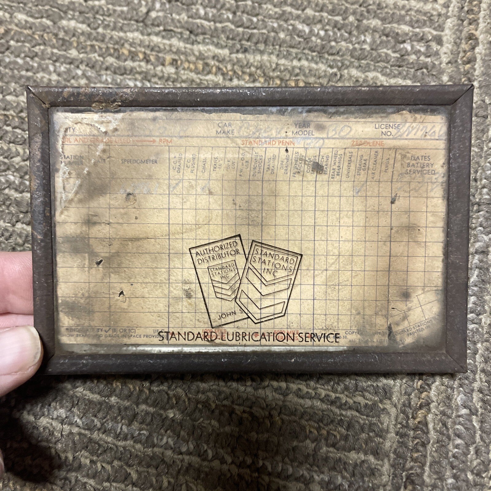Vintage 1930s  Standard Oil California Lubricant Oil Can Chart Holder Rat Rod OG0