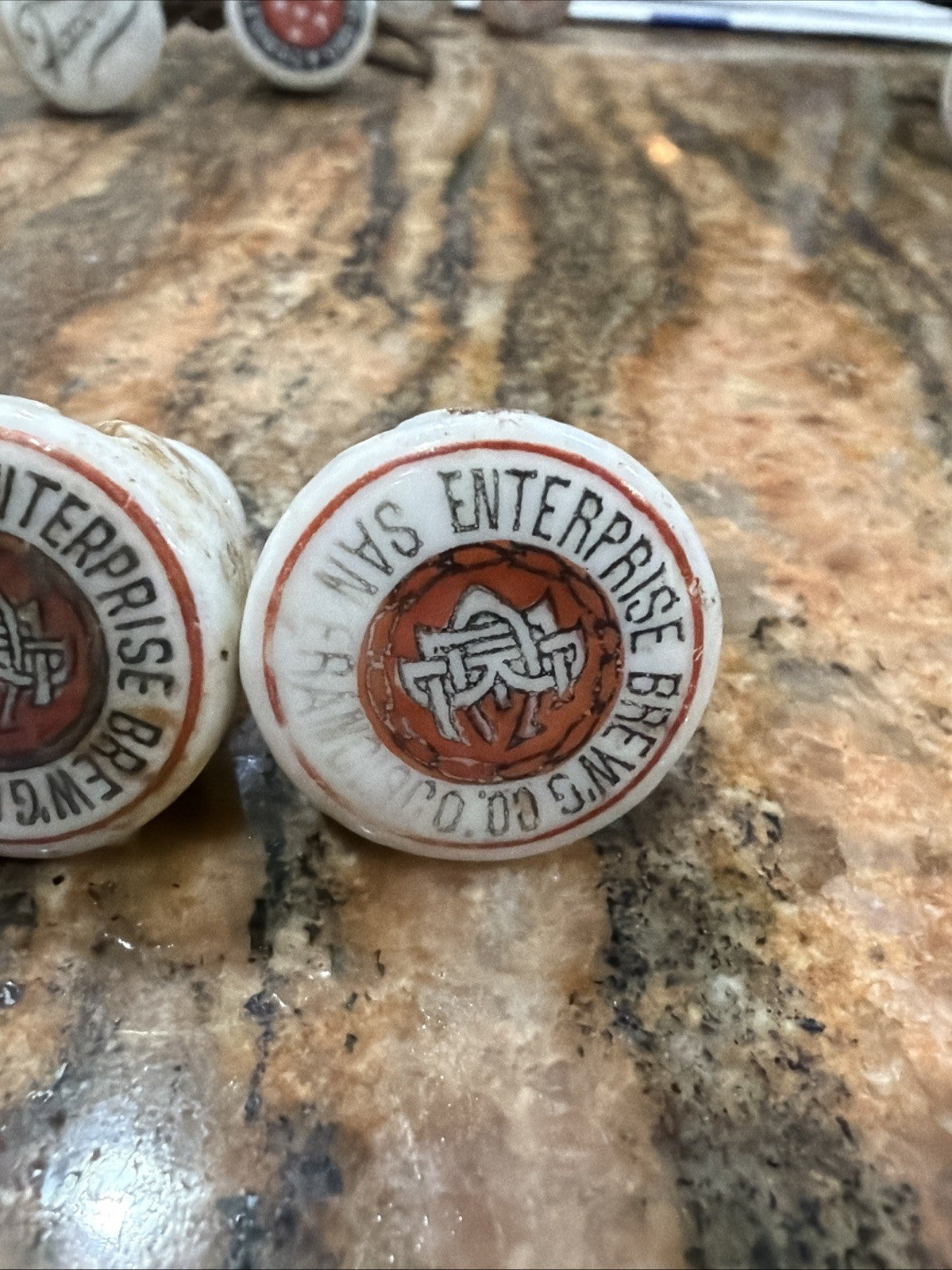 3 Pre-Prohibition Porcelain Beer Bottle Stopper Enterprise Brewing San Francisco3
