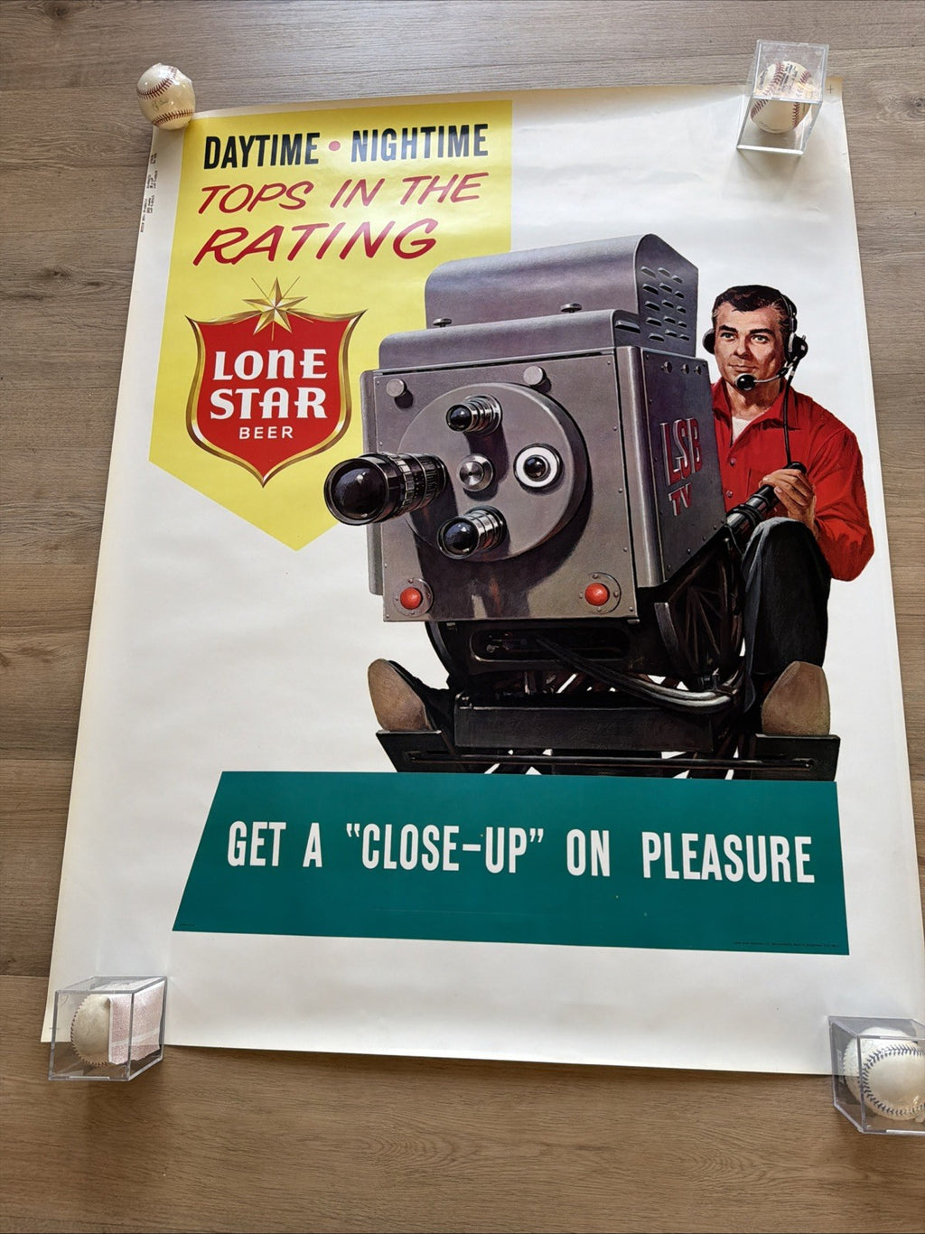 #85 Original 1965 Lone Star Beer Poster Close Up On Pleasure Texas! Clean!!0