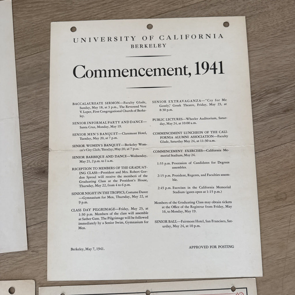 Vtg 1940s UC Berkeley Commencement Memorabilia Poster University of California3