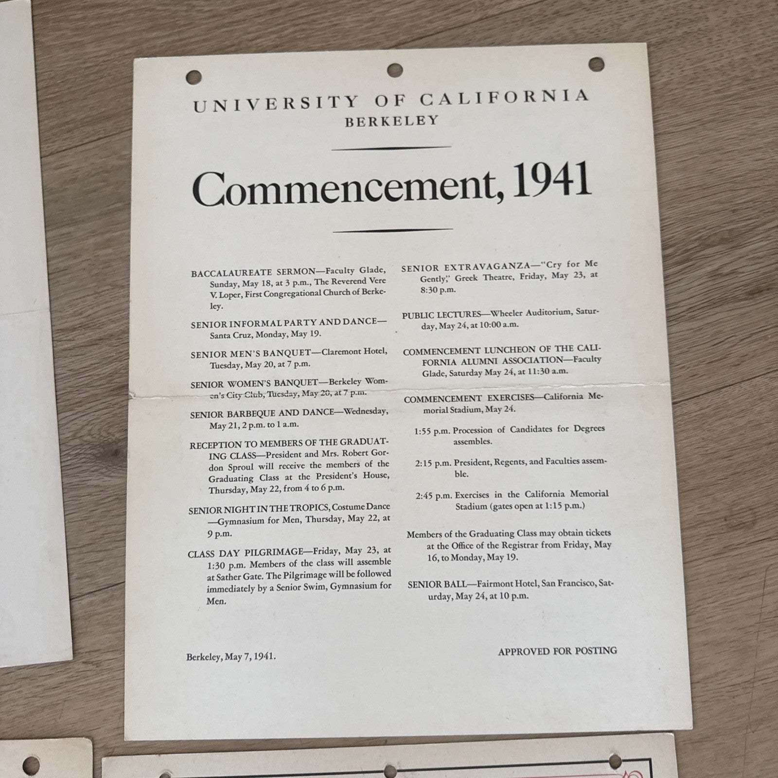 Vtg 1940s UC Berkeley Commencement Memorabilia Poster University of California3