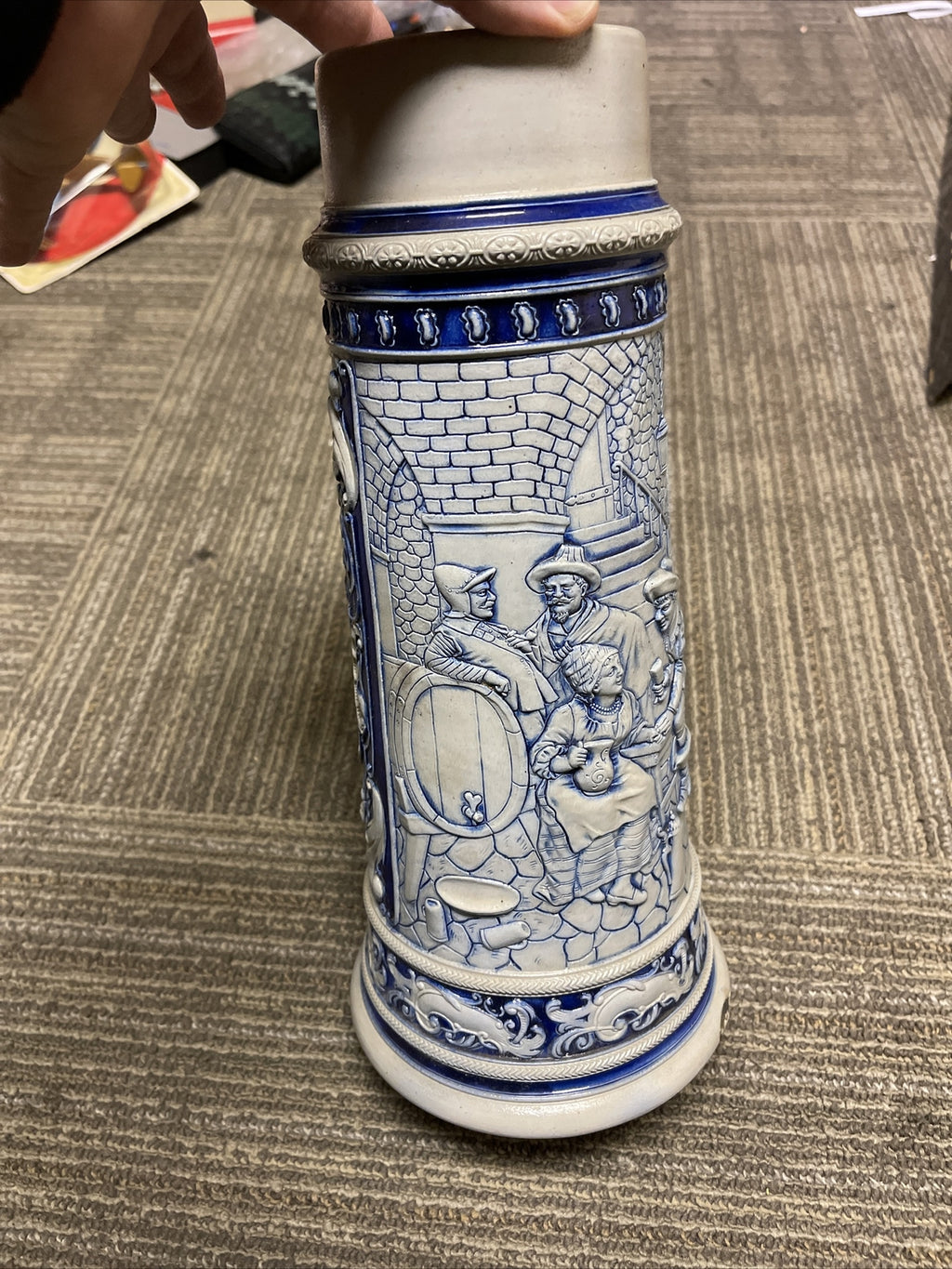 Large Antique Salt-Glazed 2.5L German Beer Stein At The Pub #1195 Cobalt Mug3