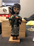 Vintage Japanese Fabric Girl Figurine 8 1/2"h  w/ wood base0