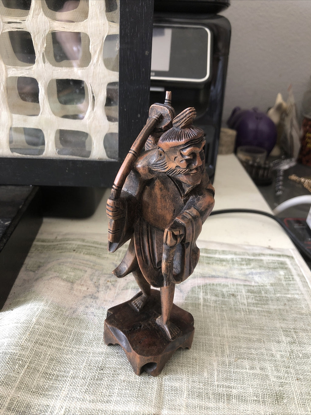 Vintage Hand Carved Wooden Japanese Figurine 9” Tall0