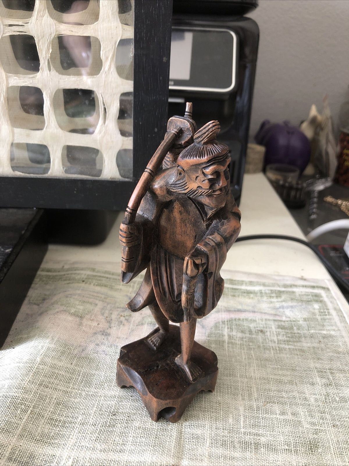 Vintage Hand Carved Wooden Japanese Figurine 9” Tall0