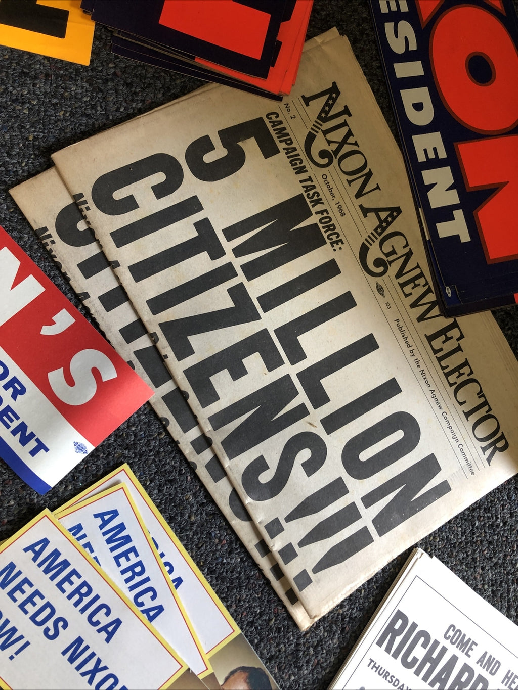 Richard Nixon for President Political Campaign Ephemera Stickers Newspaper Etc.7
