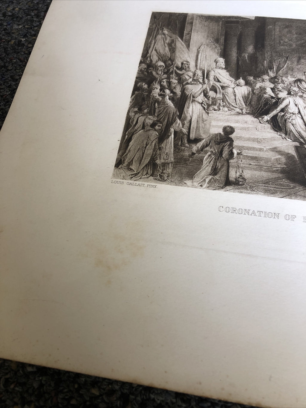 ETCHING - CORONATION OF BALDWIN I. Louis Gallait, Pinx.6