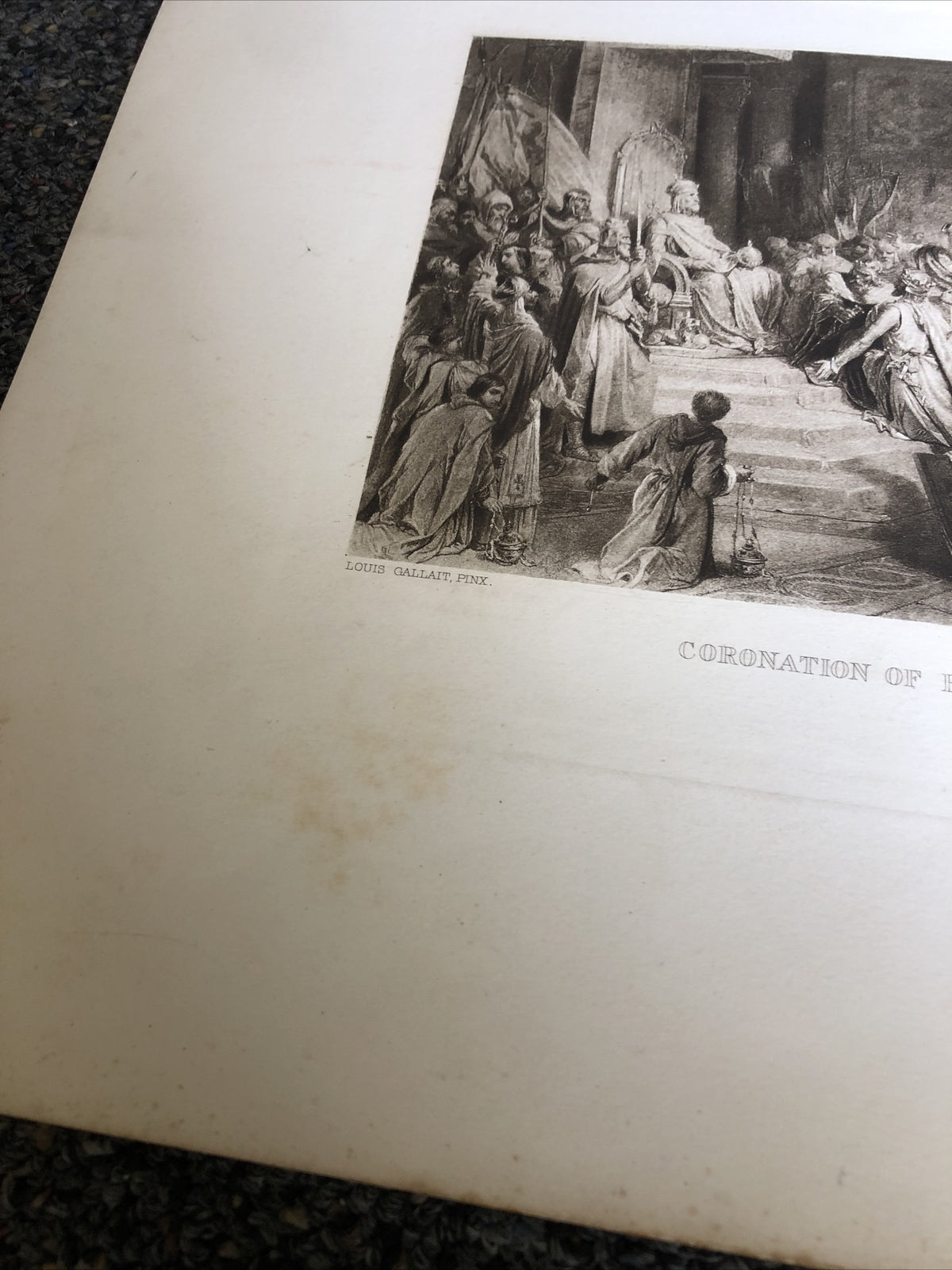 ETCHING - CORONATION OF BALDWIN I. Louis Gallait, Pinx.6
