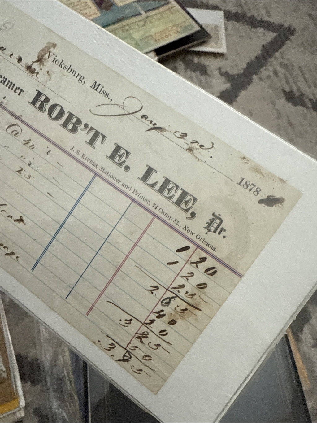 ANTIQUE HISTORIC Robert E. Lee Steamboat Receipt R. E. Lee. 18781
