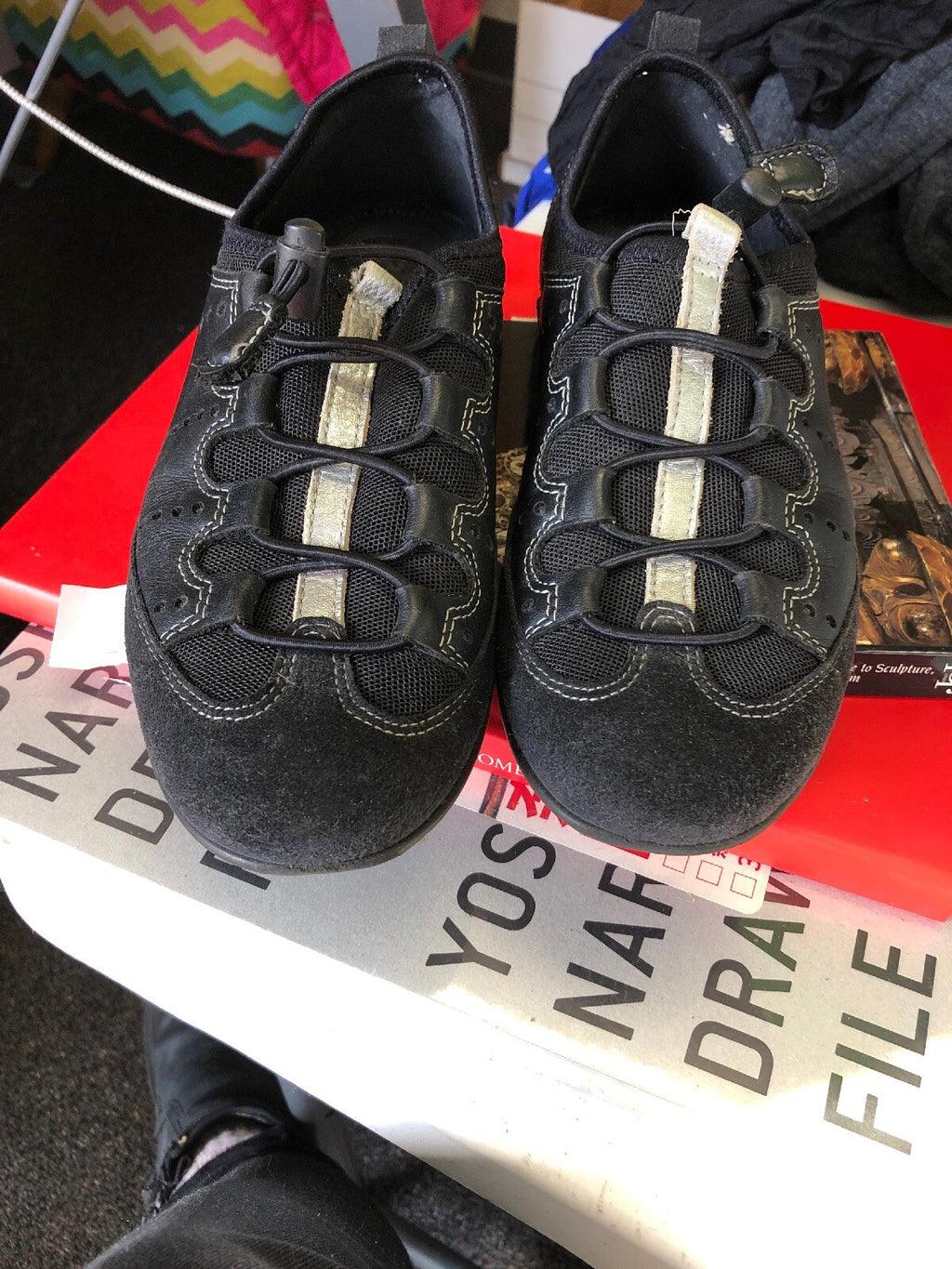 Womens ECCO Black Mesh Walking Shoes Sneakers Lace Ups Size 6 1/2 Or 72