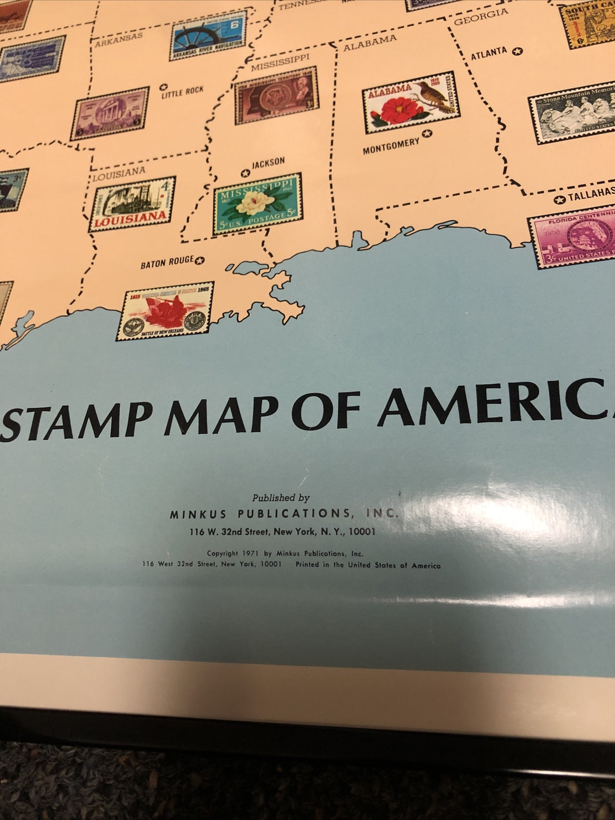 Stamp Map Of America Poster 36”X23”1