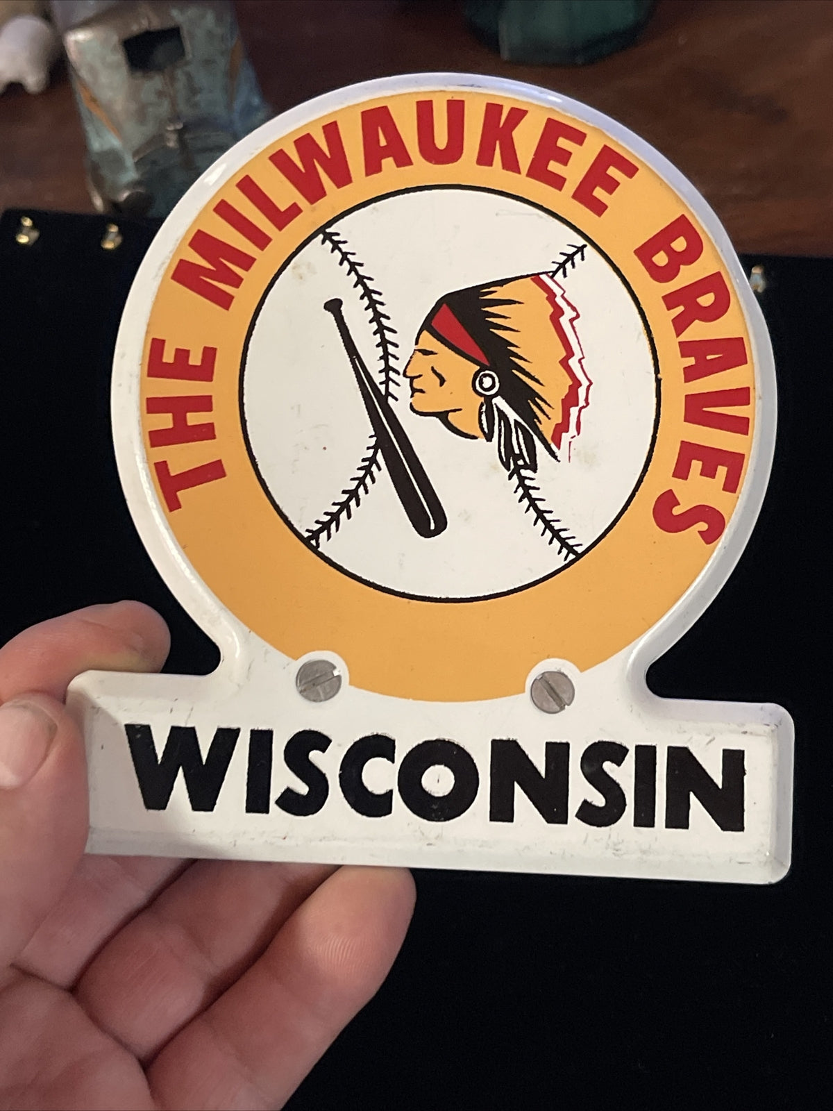 Milwaukee Braves Painted Metal Not Porcelain License Plate Topper Sign6