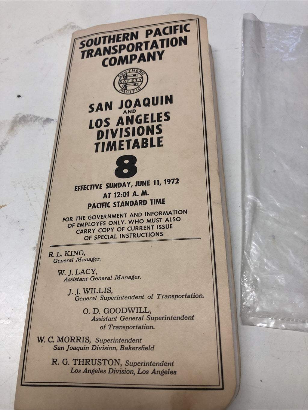 1971 Southern Pacific Company San Joaquin & Los Angeles Division Timetable #80