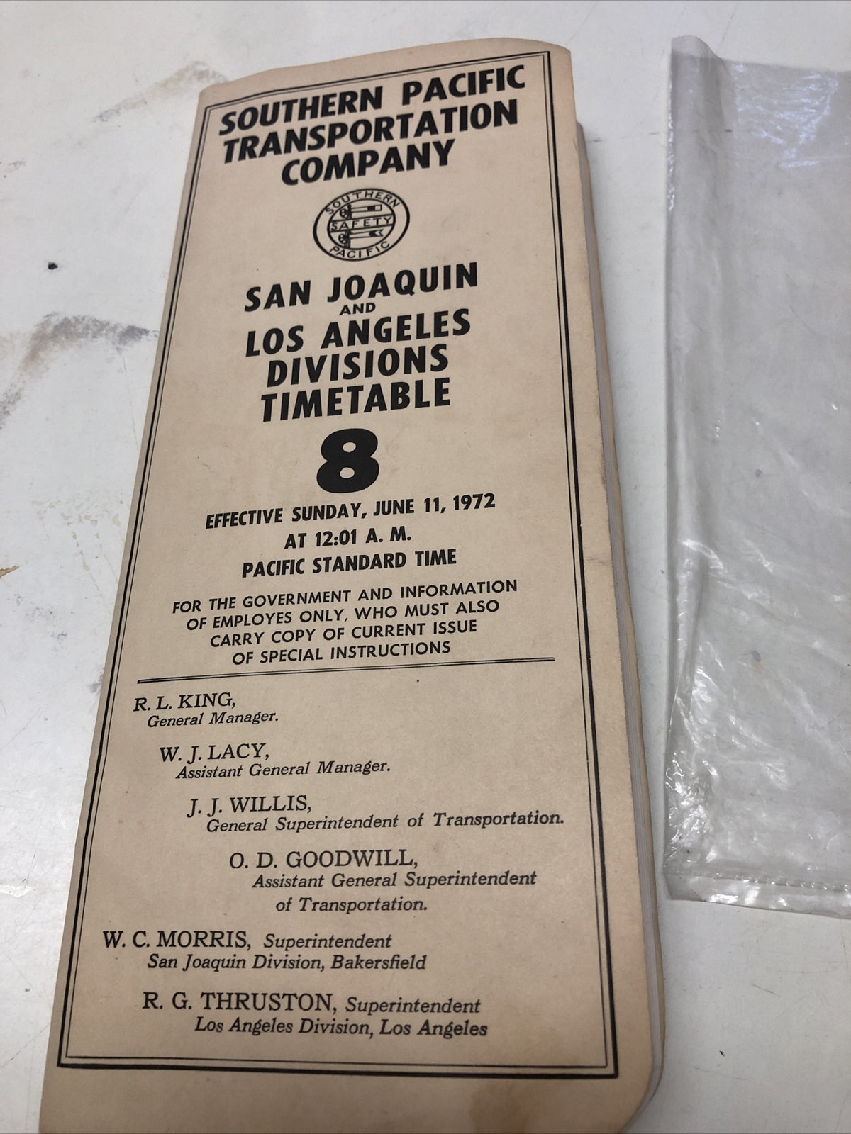 1971 Southern Pacific Company San Joaquin & Los Angeles Division Timetable #80