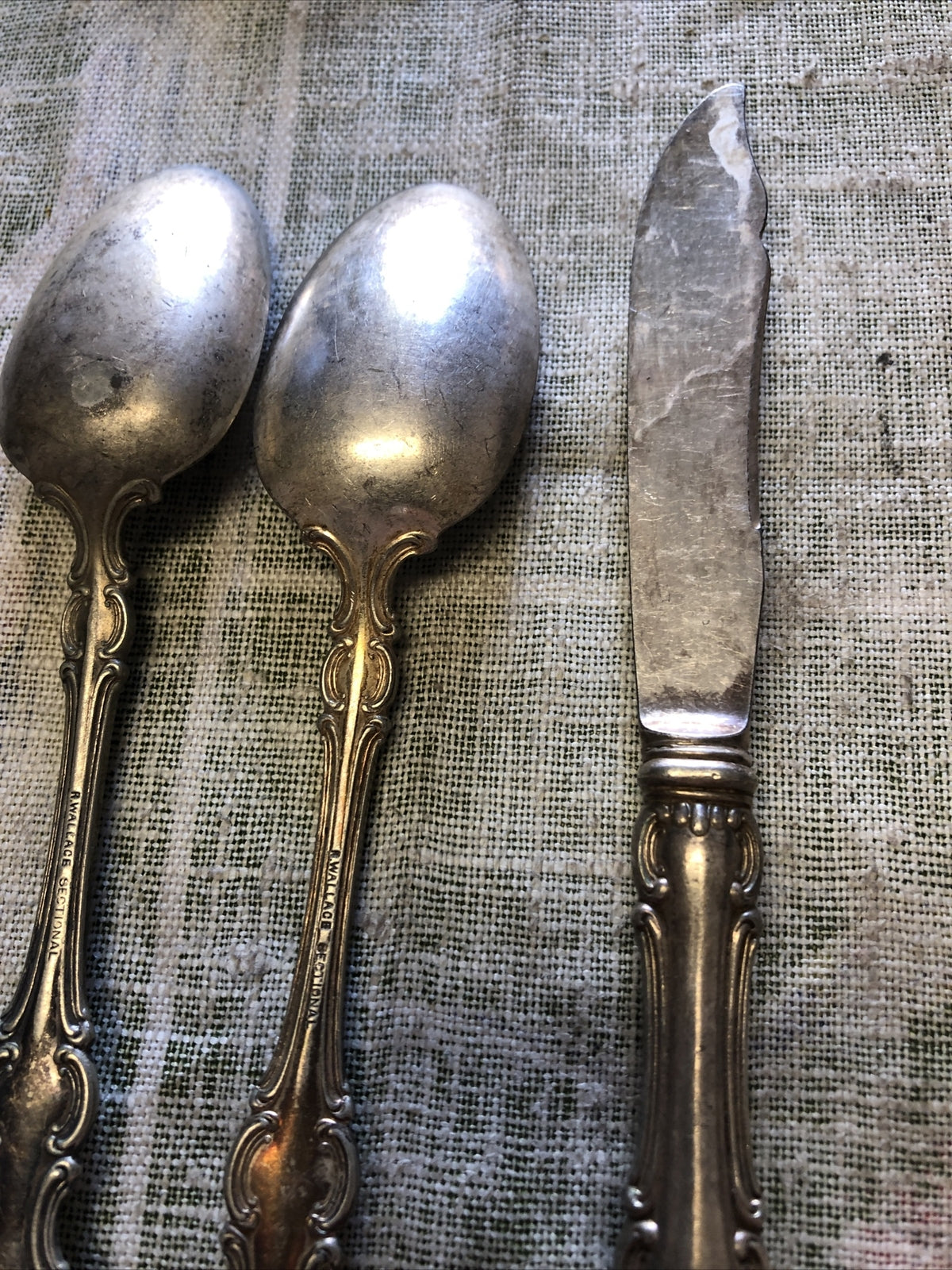 Antique R Wallace Spoons & Knife Lot Of 3 Silverware3