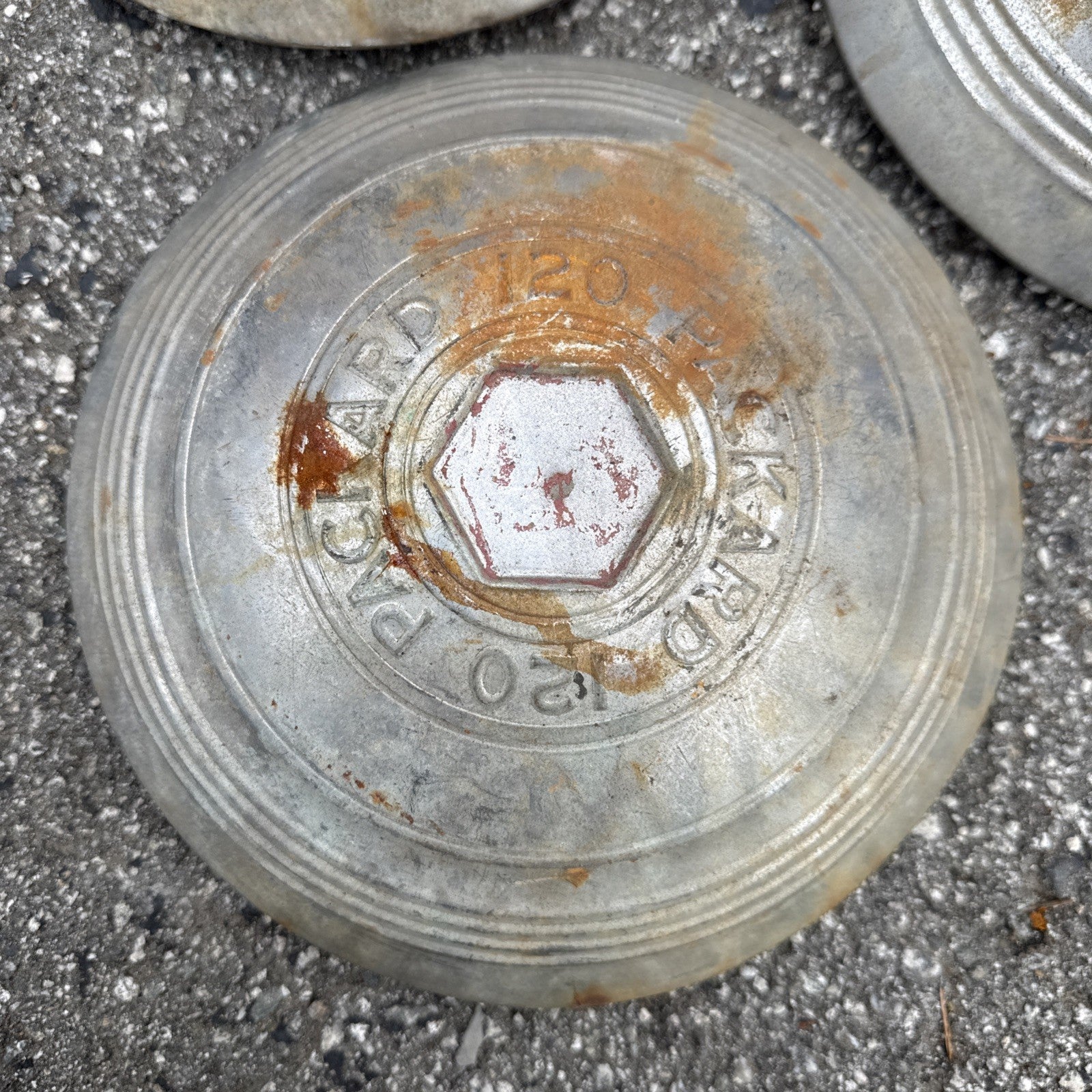 1937-39 model PACKARD 120 HUB CAP, Set of 3  10” diameter, hexagonal emblem7