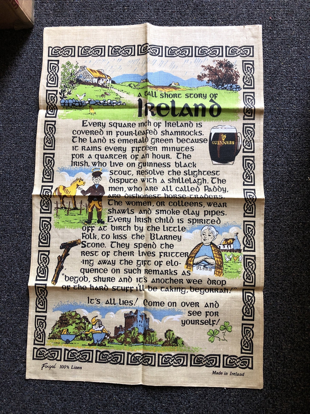 Vintage Pure Linen “A Tall Short Story Of Ireland” Made in Ireland 30”x19”0