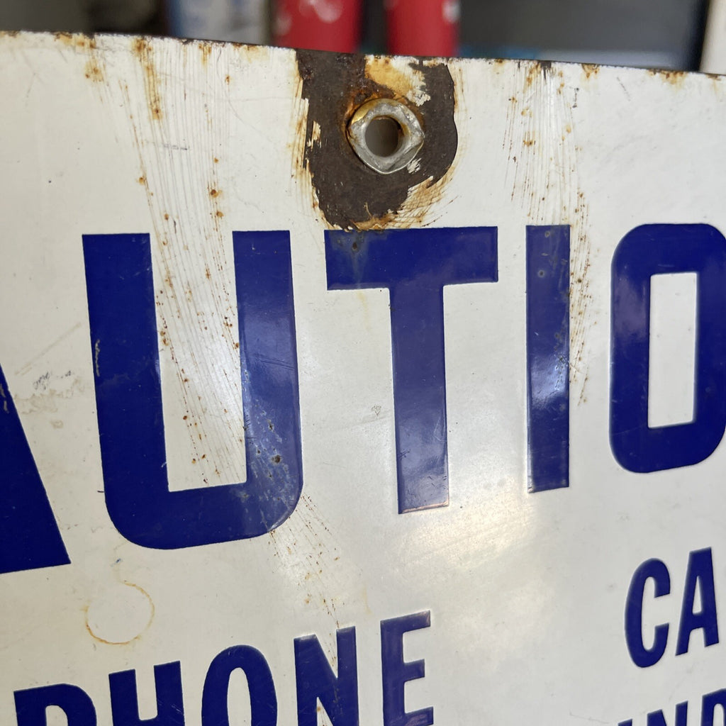 Cobalt Blue Porcelain Sign Caution Cable Underground General Telephone 12”5