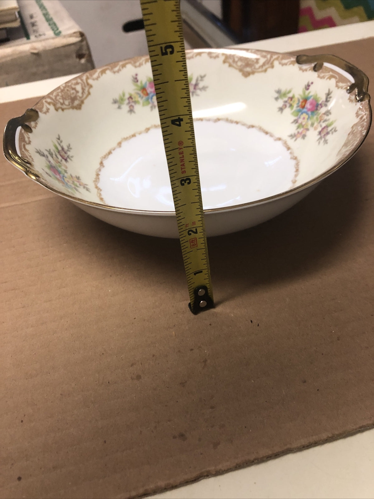 Vintage Meitro China Round Dish Bowl Japan Flower Design With Gold Trim 9”4