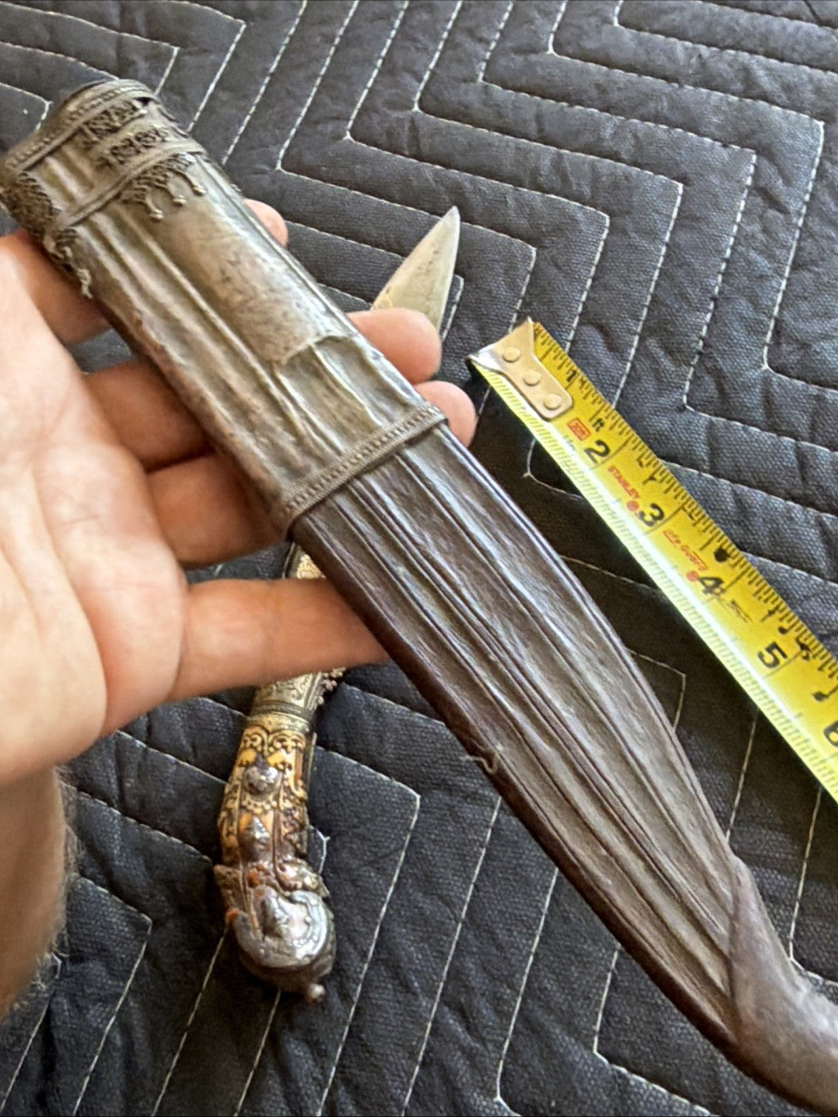 Piha Kaetta Dagger Knife Horn Brass Silver Sheath Wood Antique Sri Lanka Ceylon17