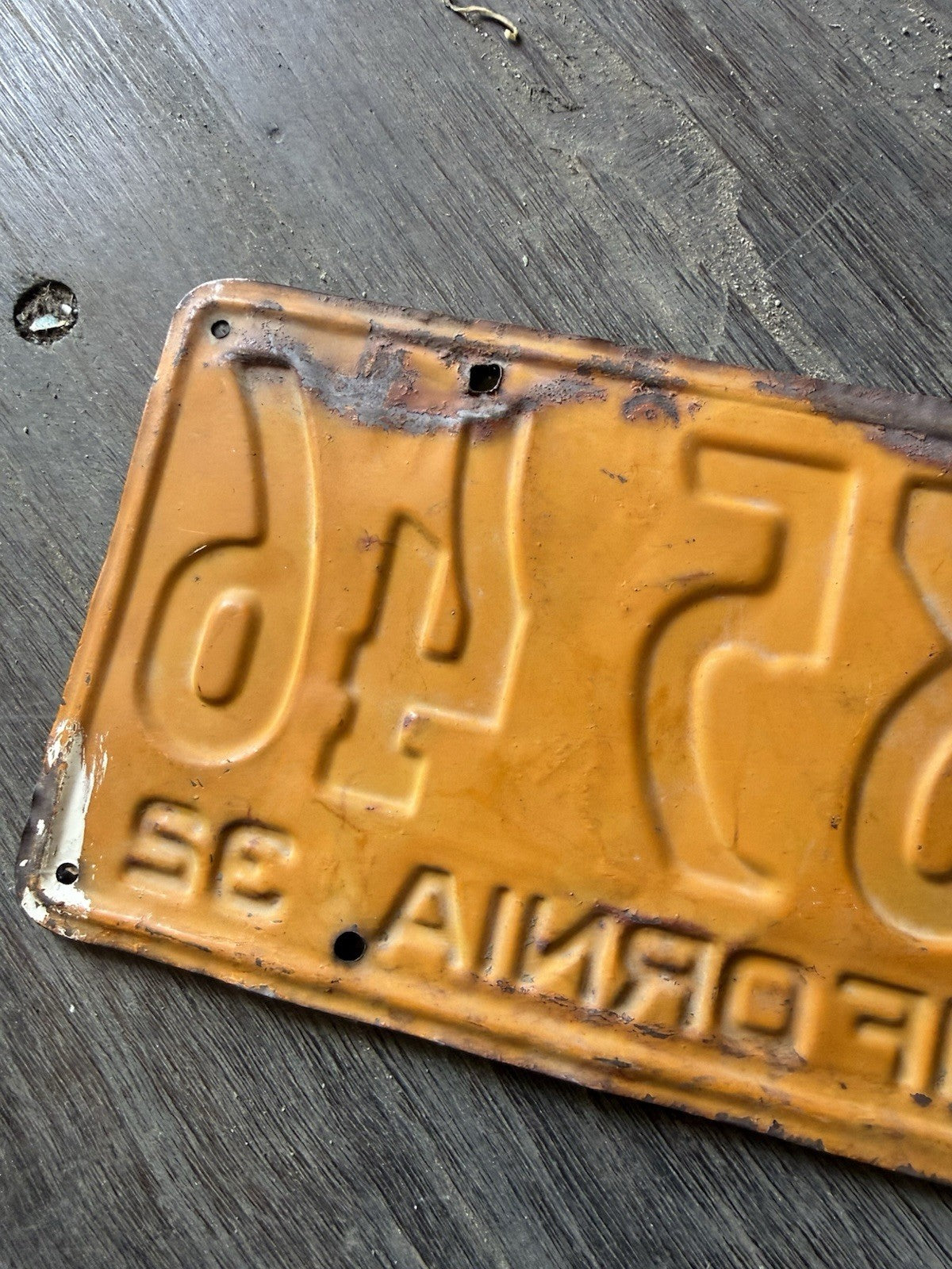 Vintage 1932 California License Plate Original Antique Yellow/Black Patina8