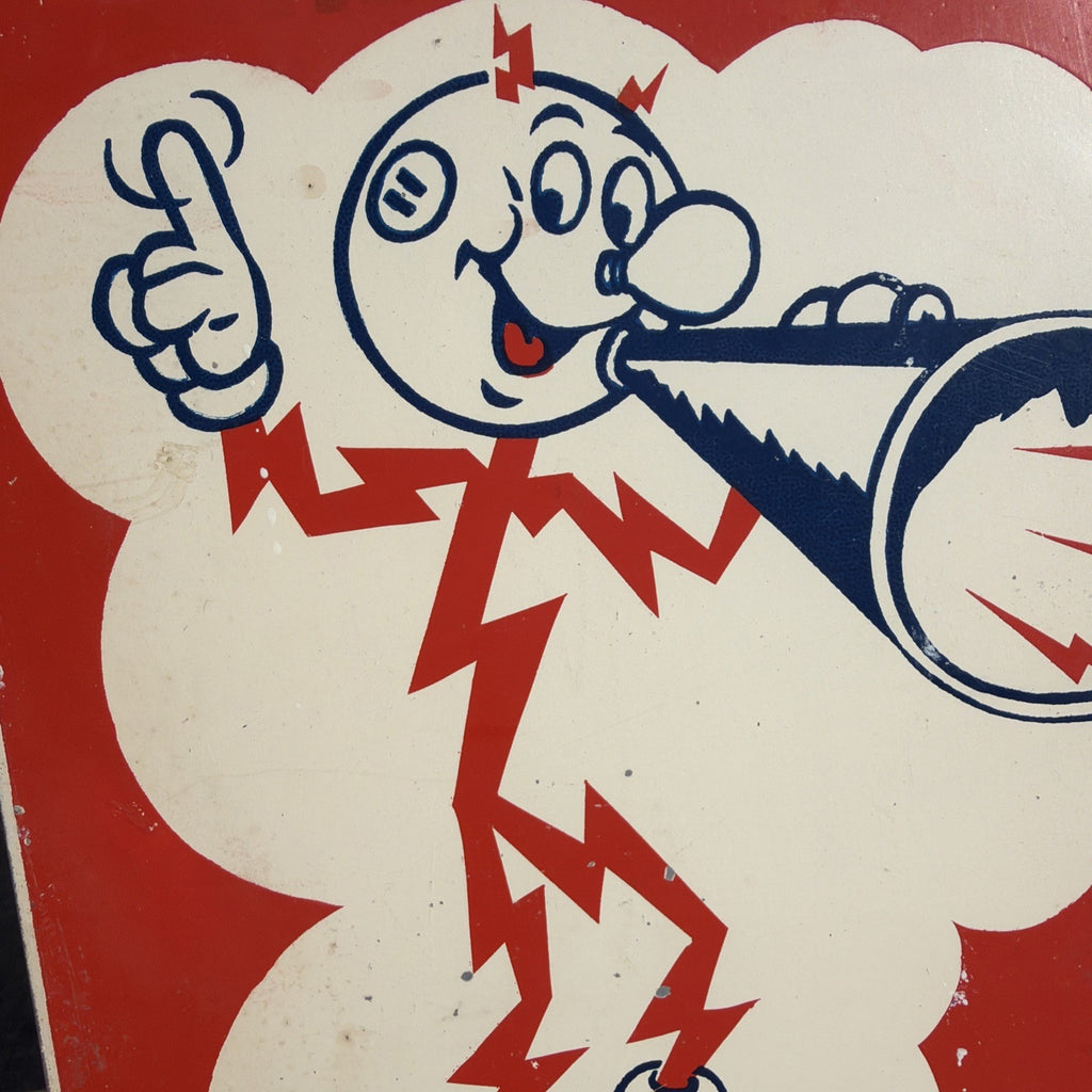 Original 1950-60s Reddy Kilowatt Electric Heat Is Here Company Sign 20” X 16”4