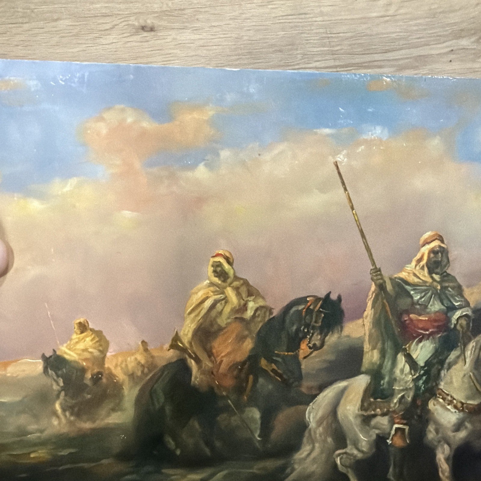 OLD ANTIQUE Ottoman ARAB LANDSCAPE OIL PAINTING Horse MAN MUSLIM Warrior Caravan1