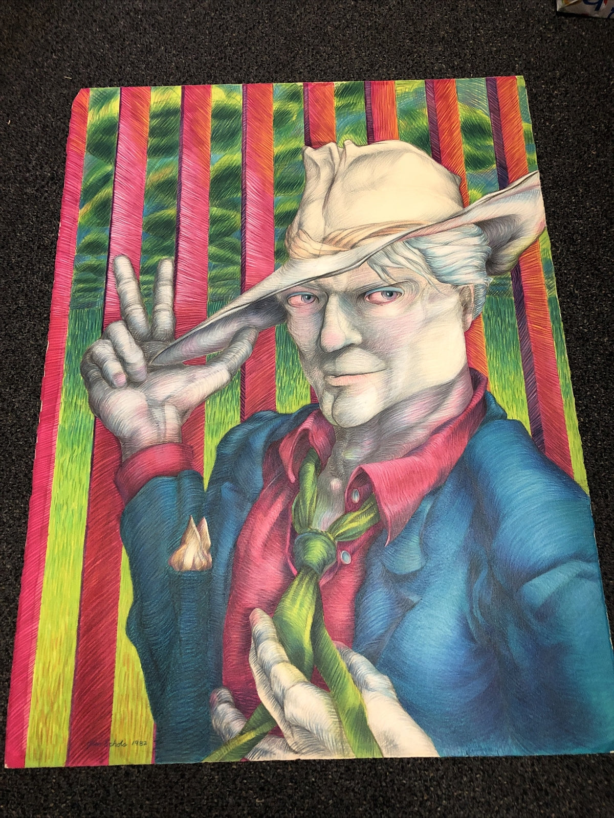Vintage 1982 Original Art Vibrant Pastel By Tim Echols SIGNED Surrealism 30”x22”0