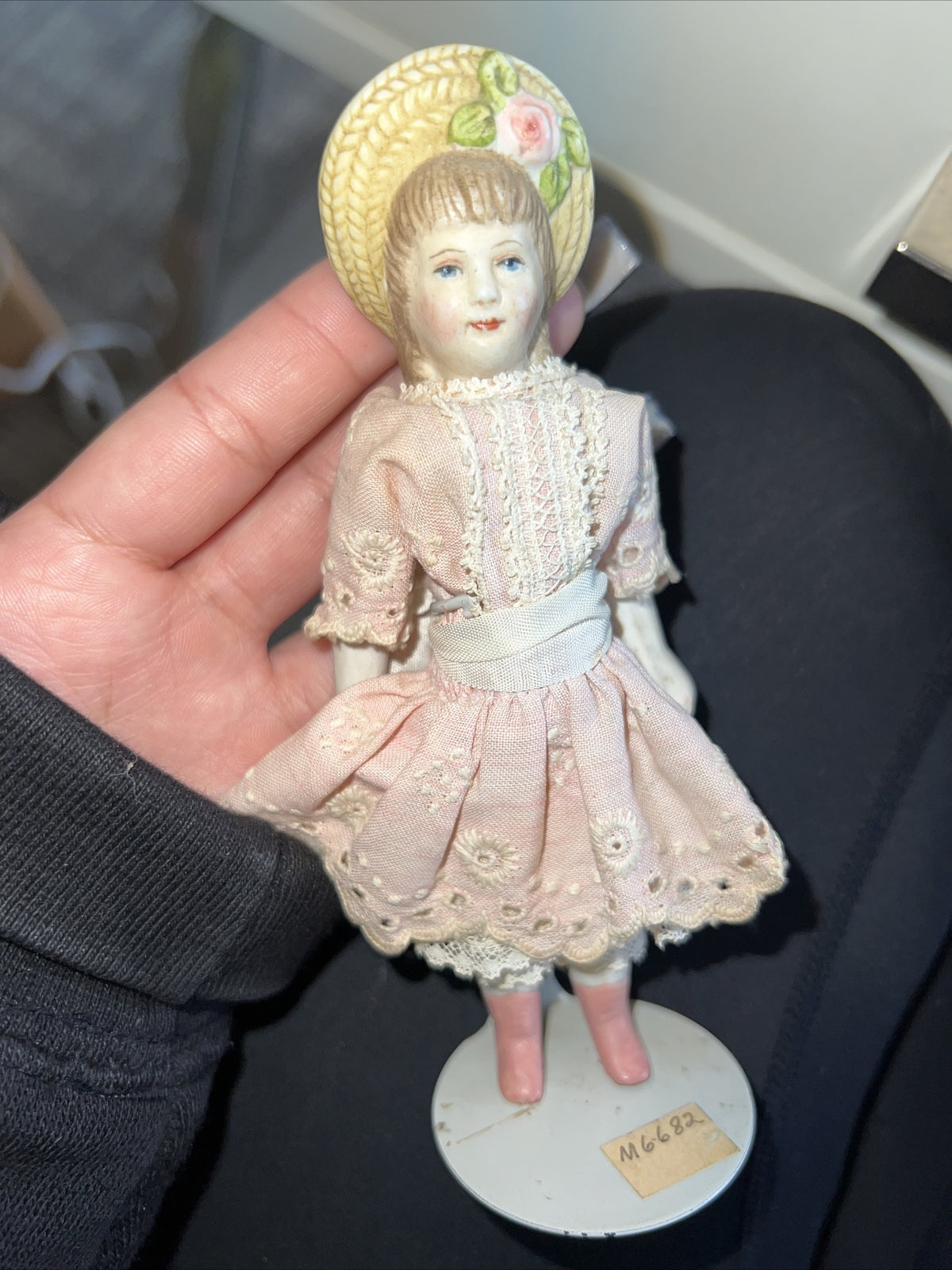 5” Small Vintage German Doll Figure Bisque With Pink Dress2