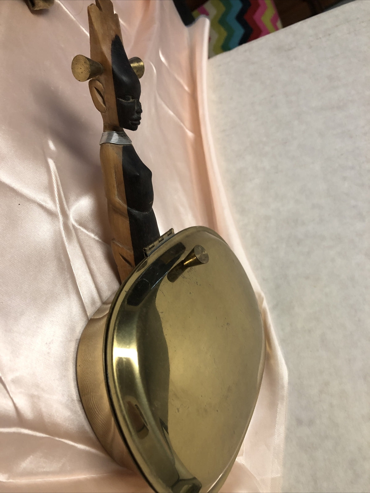 Vintage Brass Fry Sauce Pan Hinged Lid Carved Handle 7.5”x5.5”3