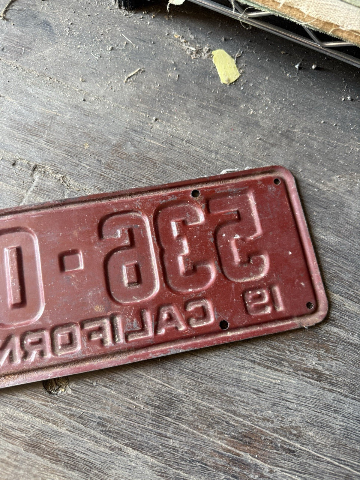 Vintage 1927 California License Plate - Original Maroon & White - YOM Clear6