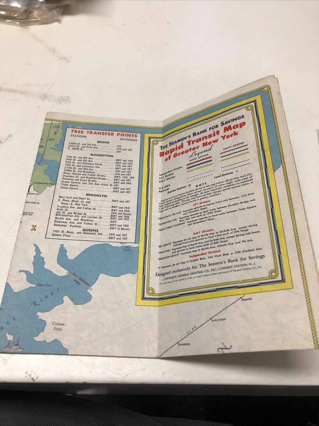 New York City VTG Map 1940's Rapid Transit Lines The Seamen’s Bank For Savings3