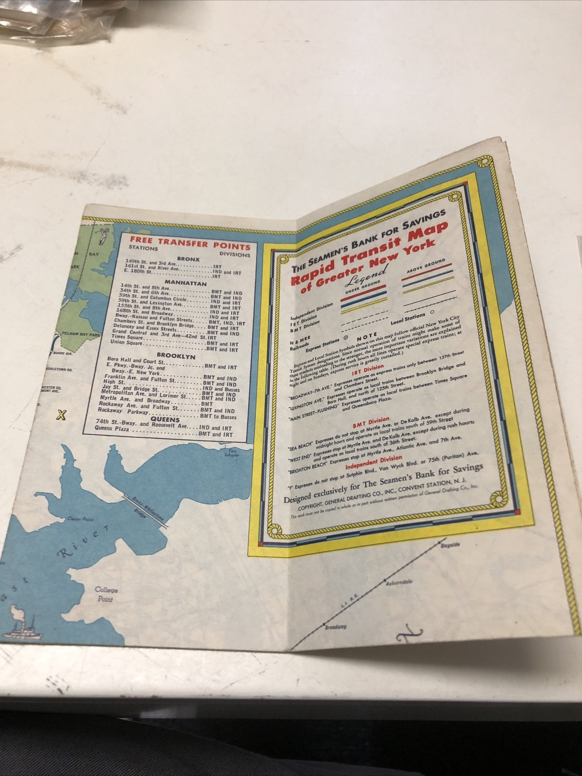 New York City VTG Map 1940's Rapid Transit Lines The Seamen’s Bank For Savings3