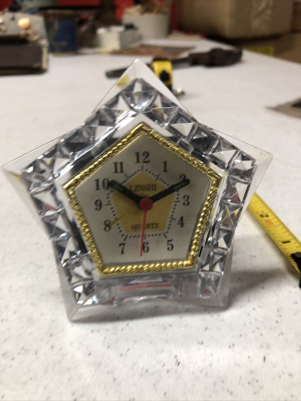 Vintage 4” Star Shaped Crystal Clock Plastic Untested Needs Batteries0