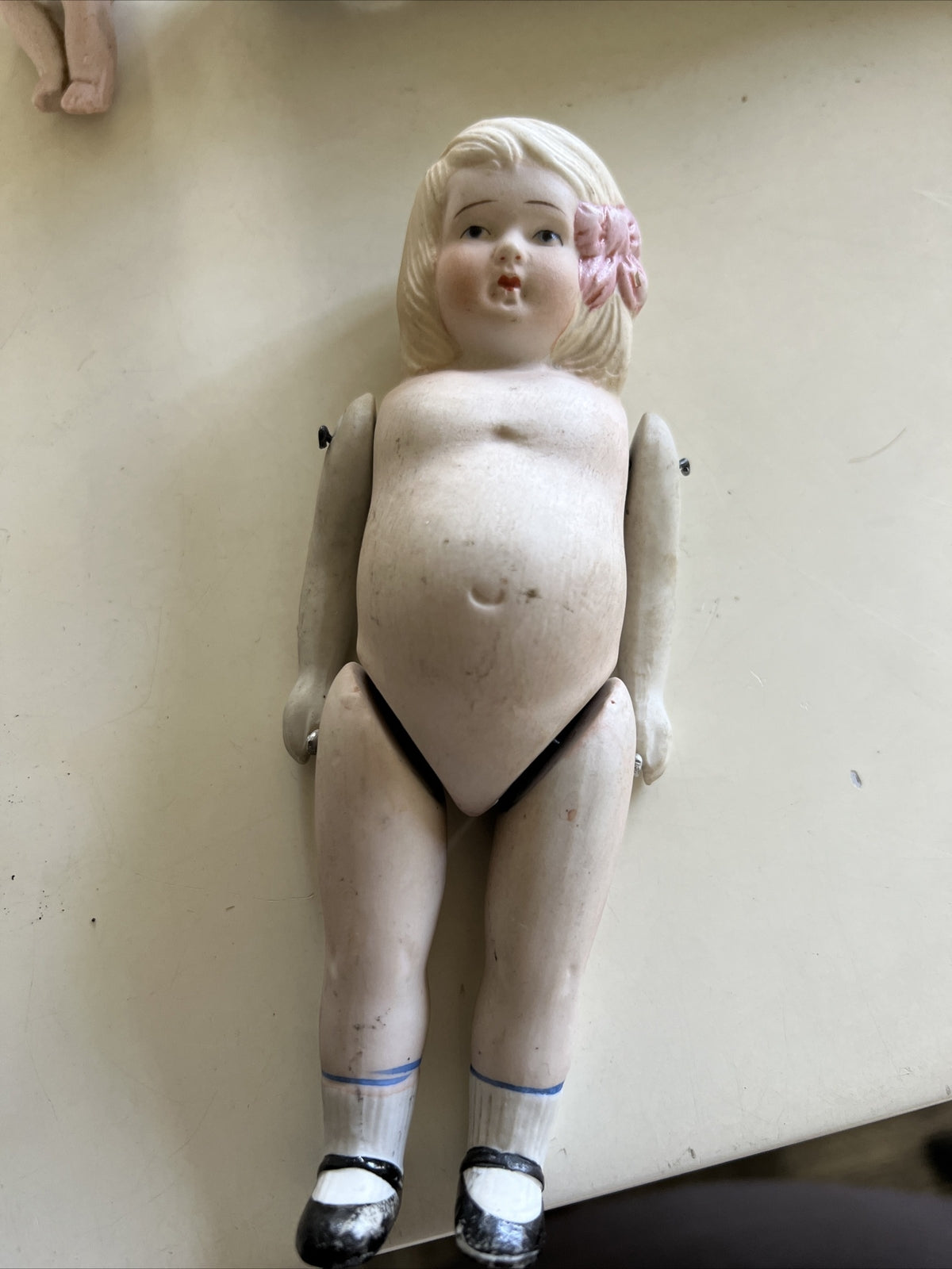Vintage Antique All Bisque Toddler Doll Figure 6”0
