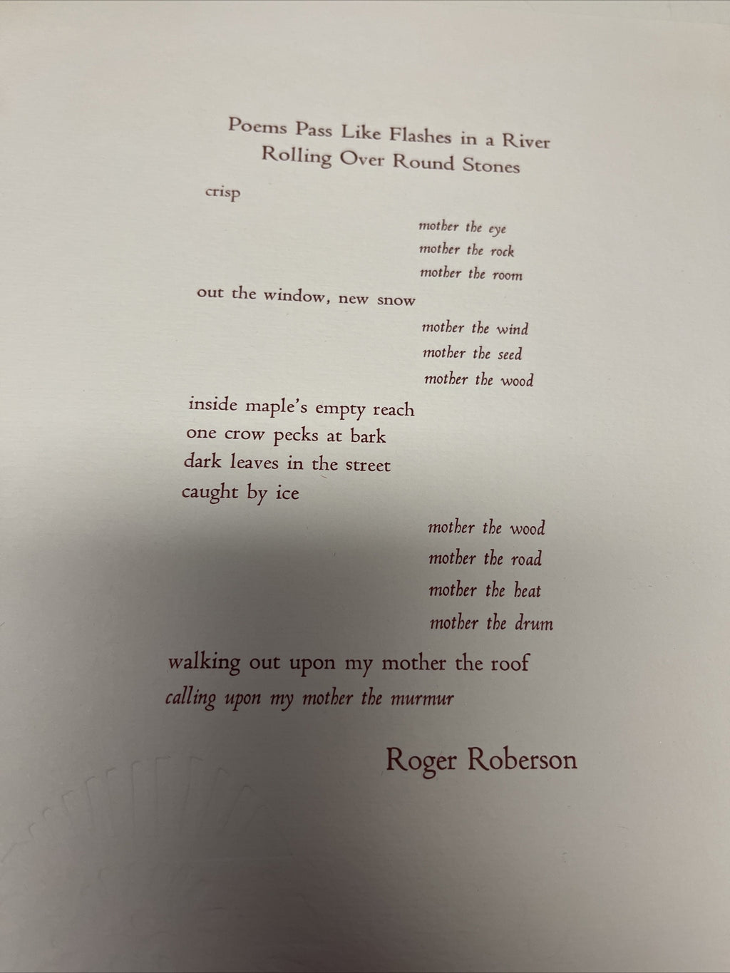 Vintage Roger Roberson 1970s  Poetry Broadside River Rolling Over Round Stones0
