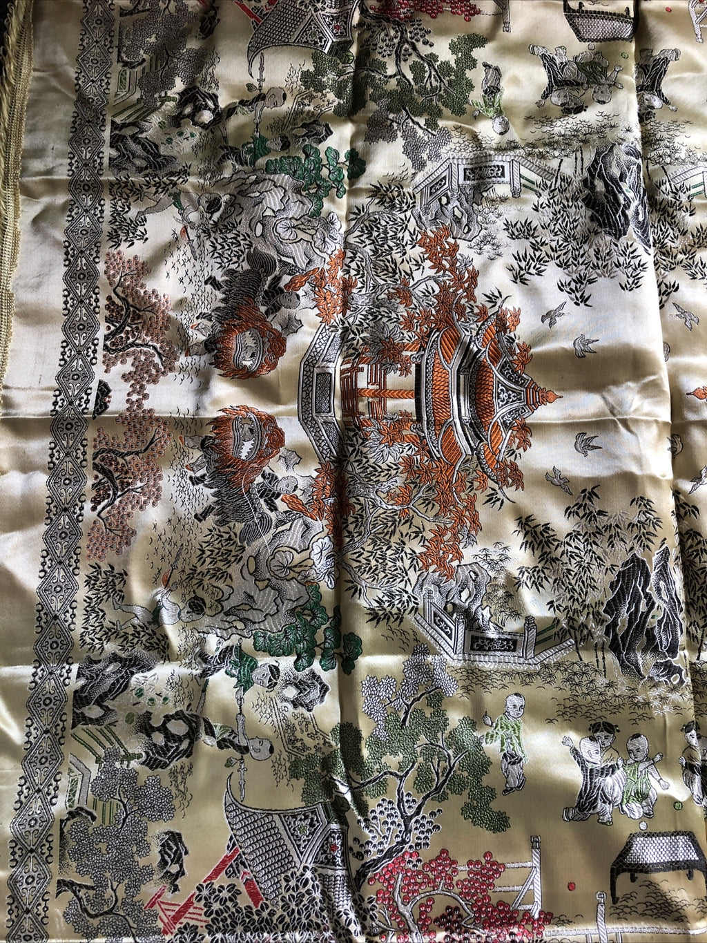 Vintage Double Sided Chinese Silk Brocade 37”x37”5