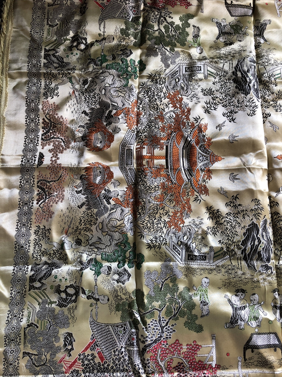 Vintage Double Sided Chinese Silk Brocade 37”x37”5