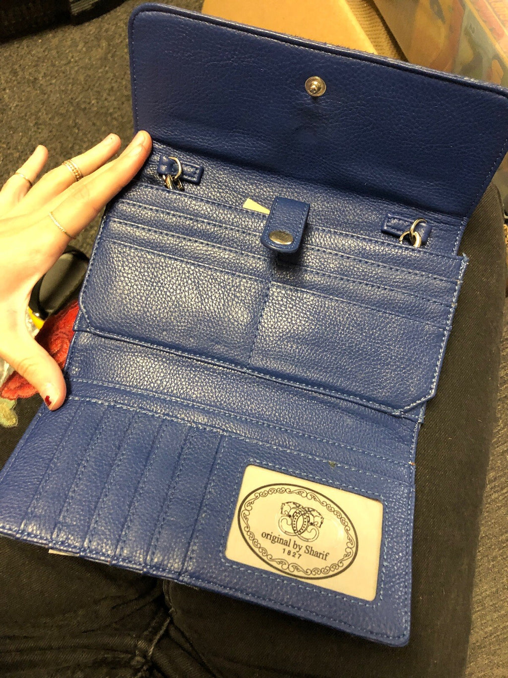 SHARIF 1827 Blue & LEOPARD ANIMAL PRINT LEATHER CROSSBODY WALLET CHAIN STRAP3