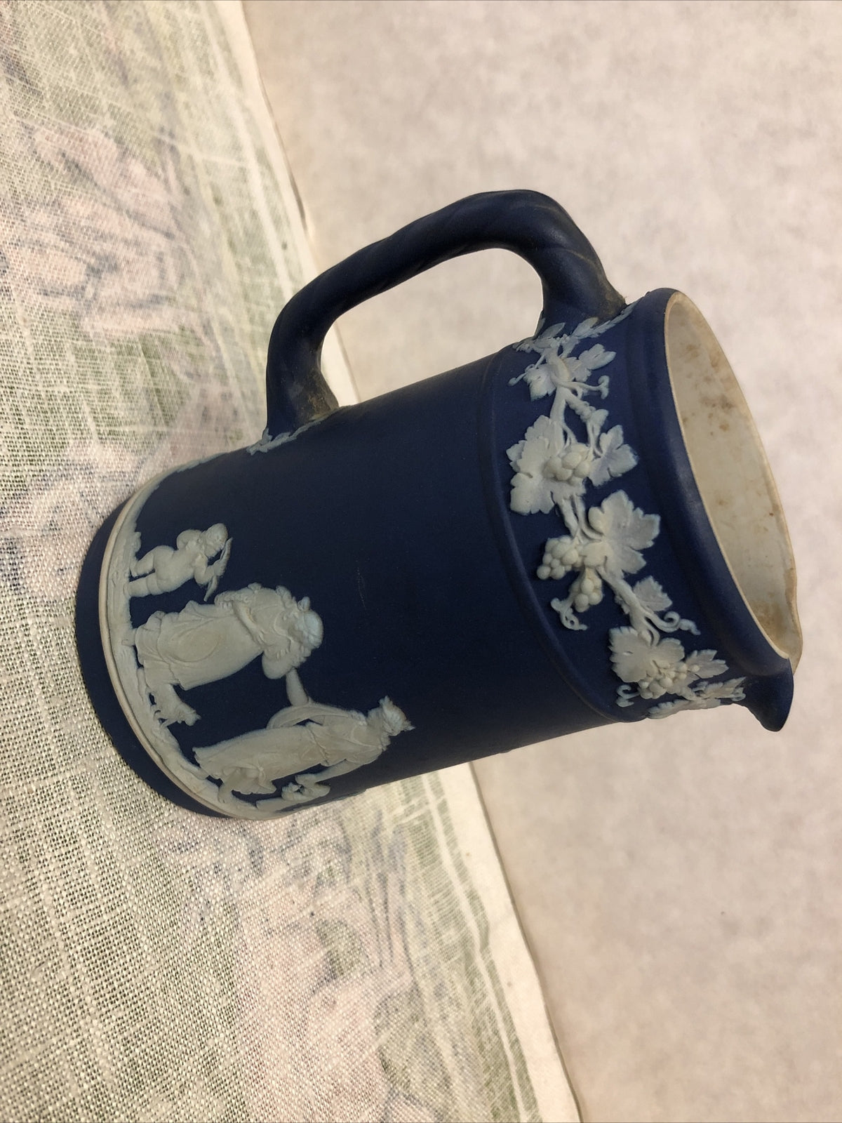 Vintage Wedgwood Jasperware Dark Blue Creamer Pitcher 4.5”x3”2