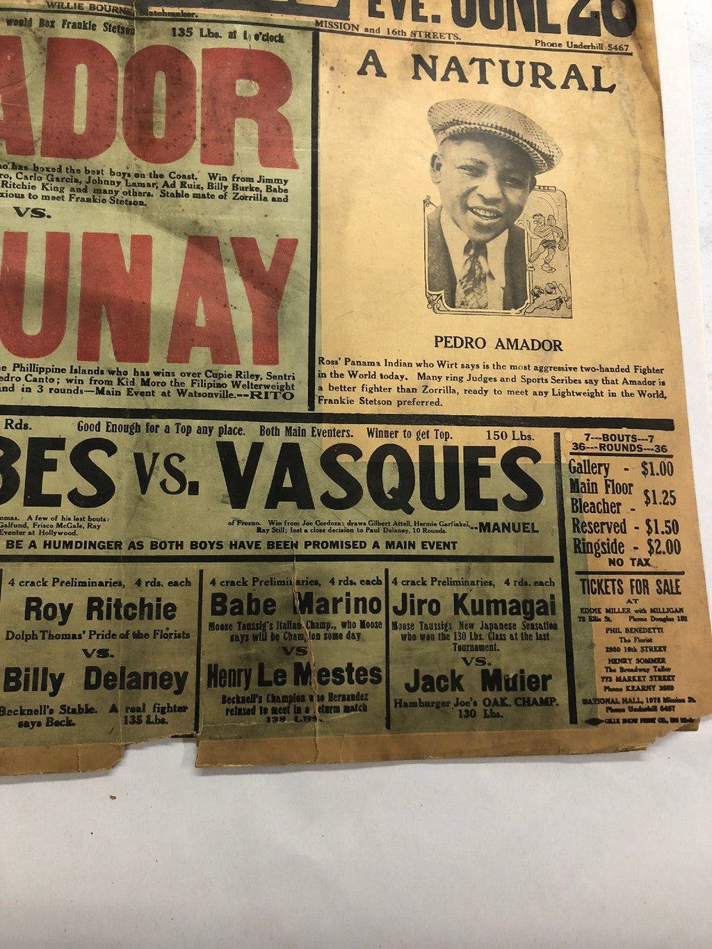 EXTREMELY RARE 1929 Pedro Amador Vs. D’Punay boxing poster onsite only one known6