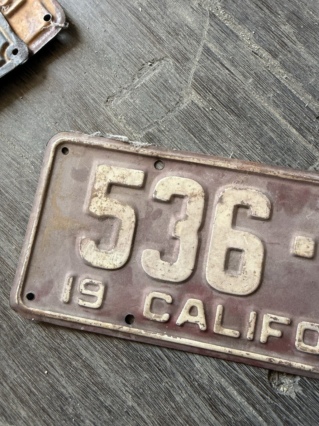 Vintage 1927 California License Plate - Original Maroon & White - YOM Clear3