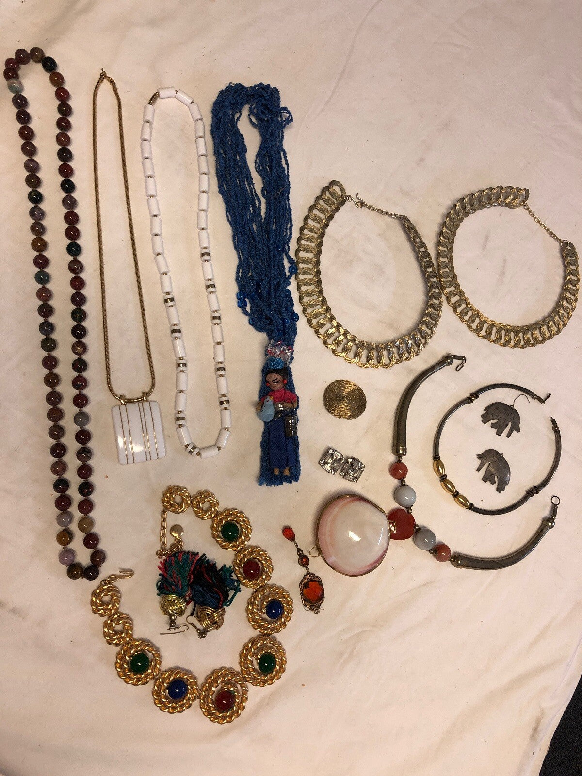 Costume African Jewelry Lot Necklaces, Earrings, Clam Jewelry Holder, Pictures0